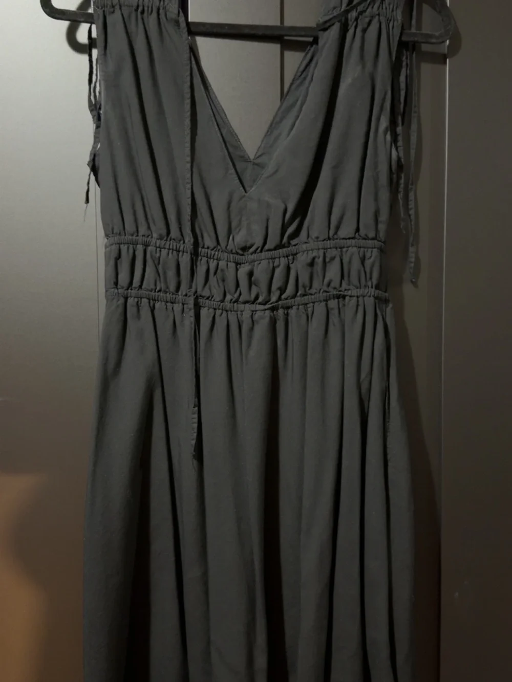 Black V-Neck Maxi Dress with Gathered Waist